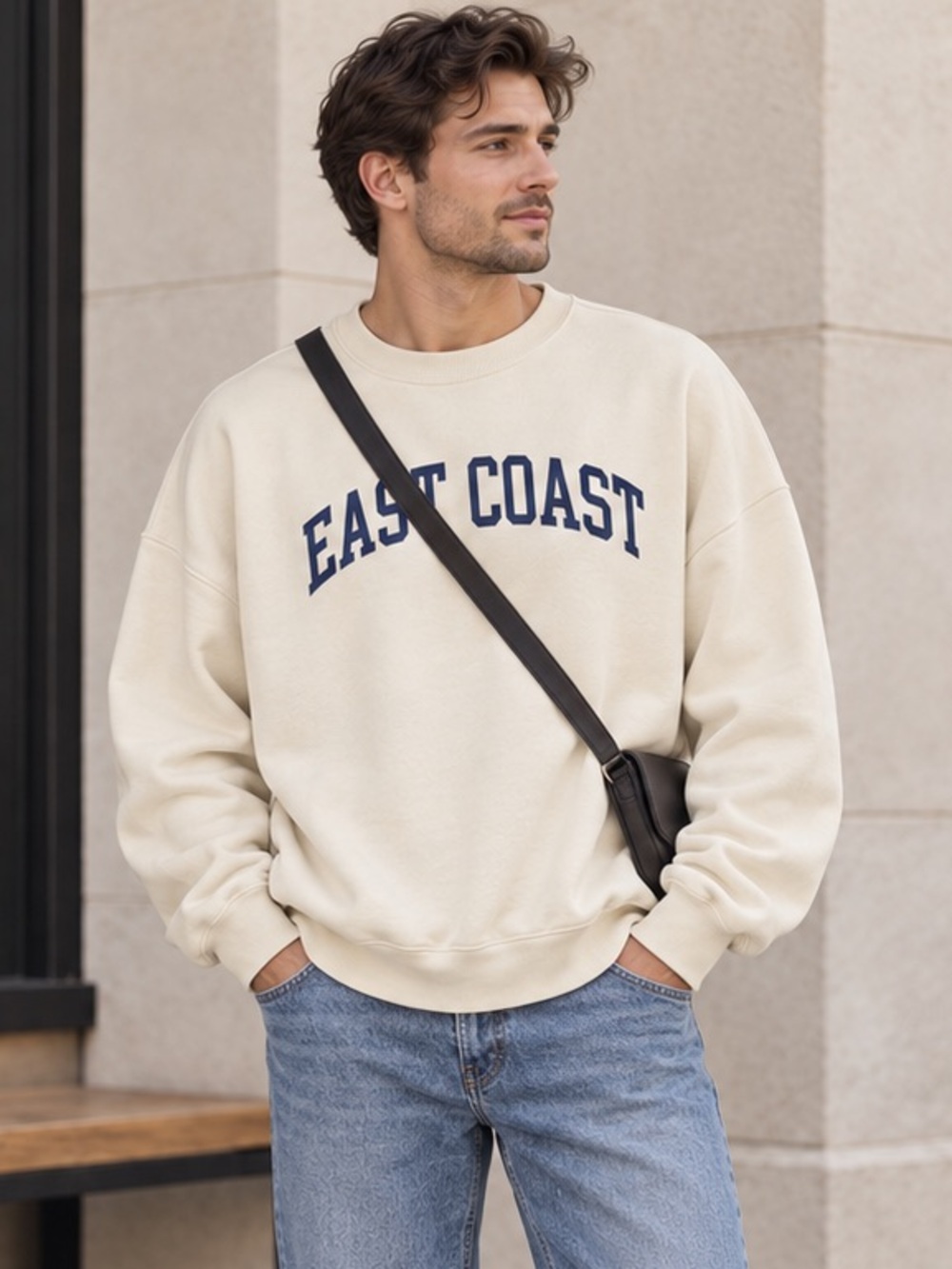 OAK + FORT Men’s East Coast Oversized Cream Sweatshirt XL